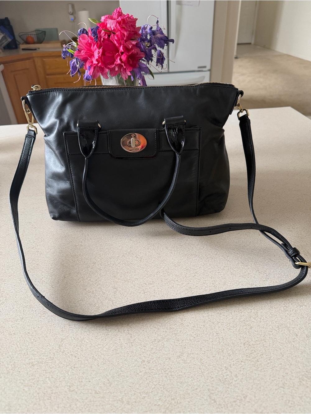 Kate Spade Black Leather  Handbag with inserted straps